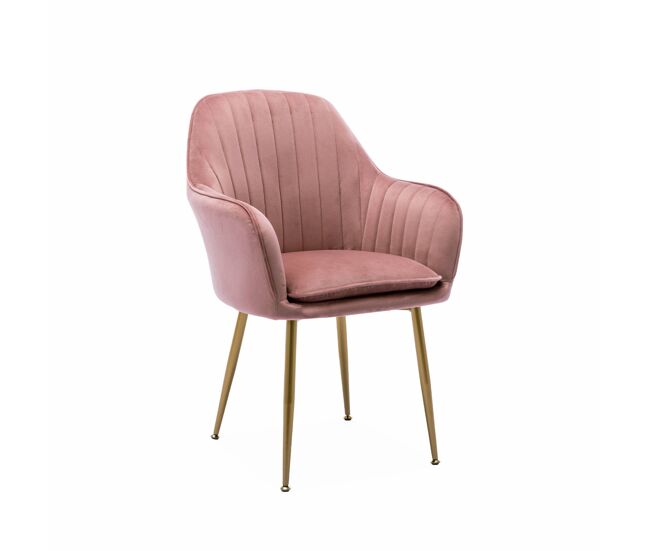 Sillón de terciopelo con patas de metal, shella, rosa viejo, 57x59x84.5 cm