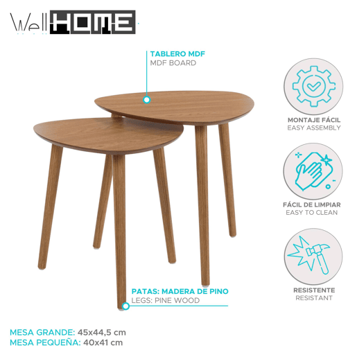Well Home Conjunto de 2 mesas laterais com tampo inclinado