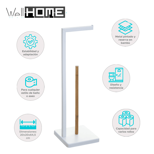 WELL HOME - Porta papel higiênico reserva 'Natureo' em branco Ø20x64,5cm