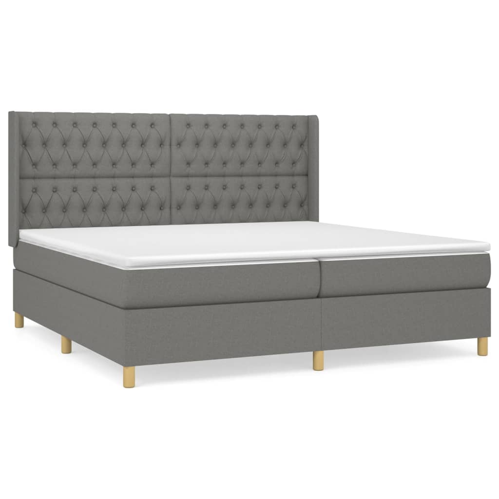 Cama box spring con colchón tela gris oscuro 200x200 cm diseño de botones