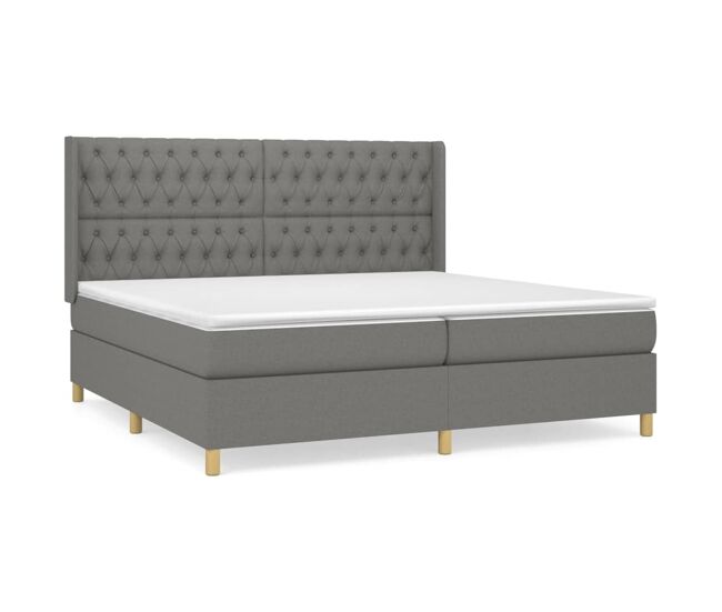 Cama box spring con colchón tela gris oscuro 200x200 cm diseño de botones