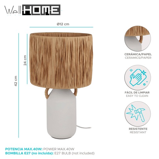 Well Home Candeeiro de mesa de cerâmica 12x29cm