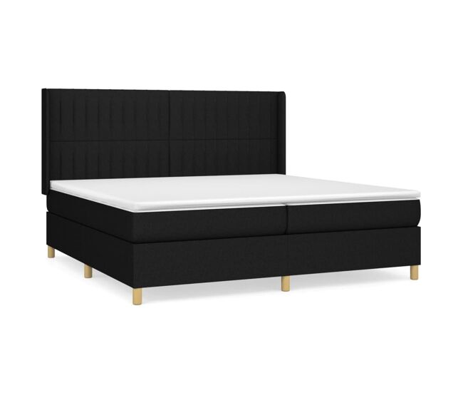 Cama box spring con colchón tela negro 200x200 cm rayas verticales