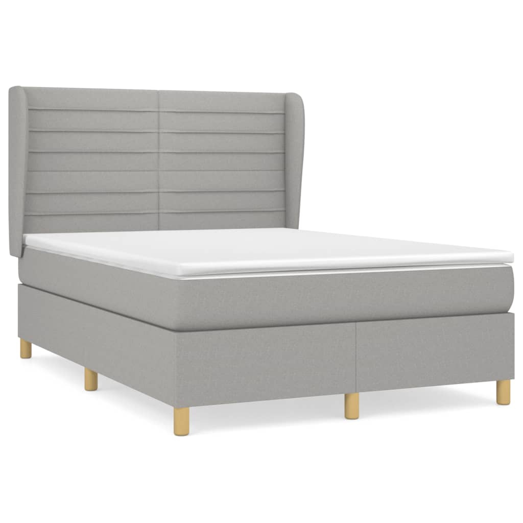 Cama box spring con colchón tela gris claro 140x200 cm rayas horizontales