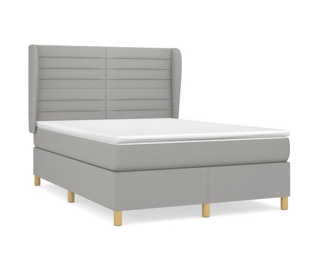 Cama box spring con colchón tela gris claro 140x200 cm rayas horizontales