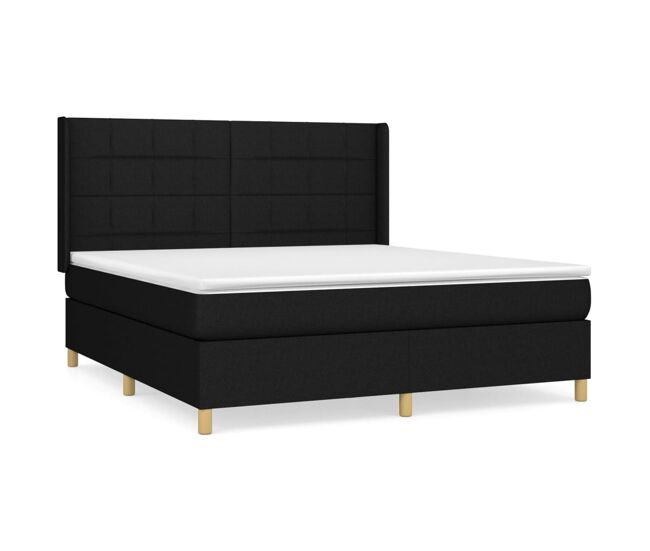 Cama box spring con colchón tela negro 180x200 cm bloques con cuadros