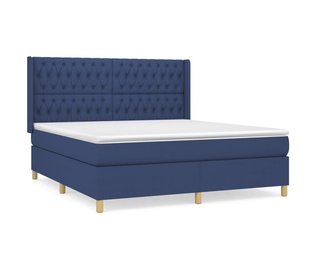 Cama box spring con colchón tela azul 180x200 cm diseño de botones