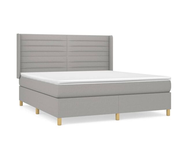 Cama box spring con colchón tela gris claro 180x200 cm rayas horizontales