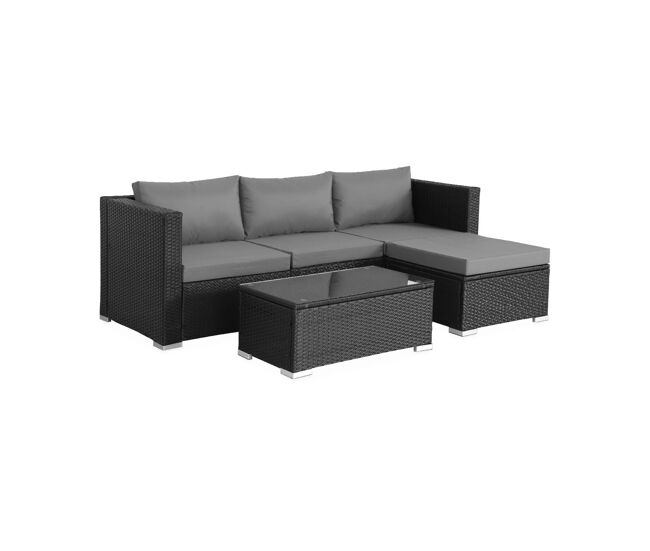 Conjunto de jardín de resina, 4 plazas negro - 70x70x63 cm