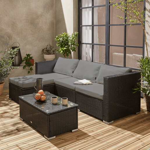 Sofá de jardim de resina de 4 lugares, Torino, Preto, 70x70x63 cm