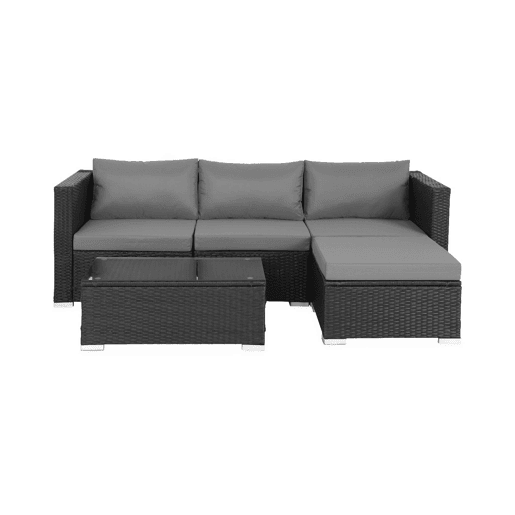 Sofá de jardim de resina de 4 lugares, Torino, Preto, 70x70x63 cm