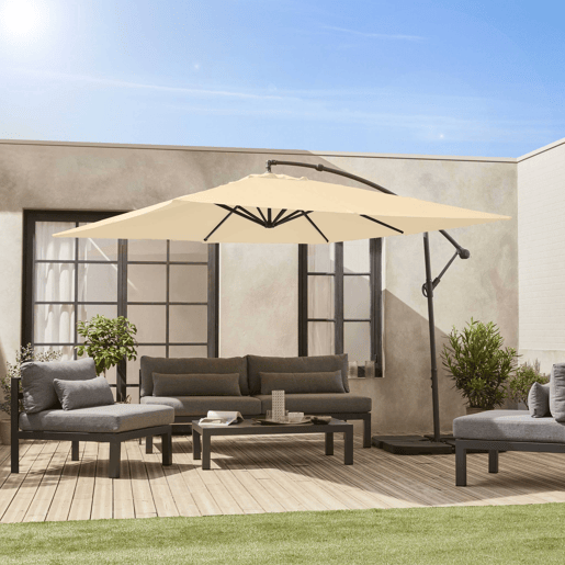 3x3m guarda-sol quadrado offset, Hardelot, Bege, 300x295x250 cm