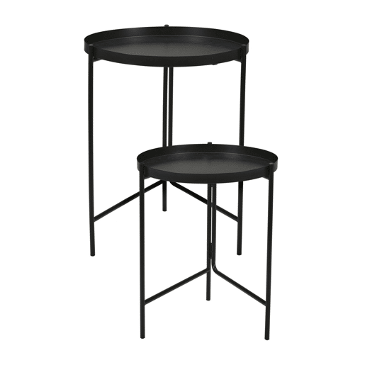 Well Home Conjunto de 2 mesas laterais redondas em metal preto