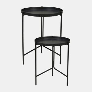 Well Home Conjunto de 2 mesas laterais redondas em metal preto