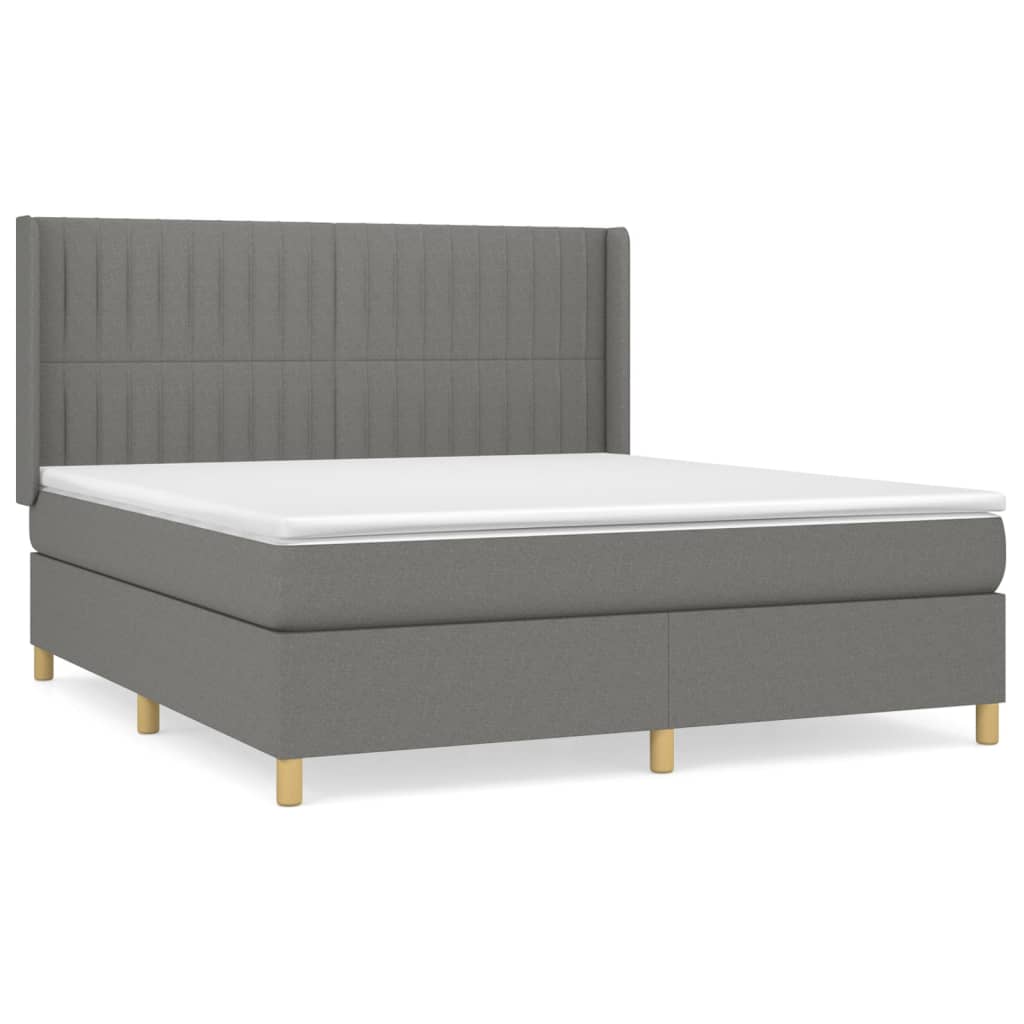 cama box spring con colchon tela gris oscuro 160x200 cm rayas verticales