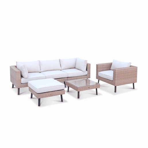 Conjunto de jardim em resina com sófá, poltrona e mesa de centro , 5 lugares, Alba, Beige, 69.5x69.5x30.5 cm