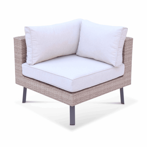 Conjunto de jardim em resina com sófá, poltrona e mesa de centro , 5 lugares, Alba, Beige, 69.5x69.5x30.5 cm