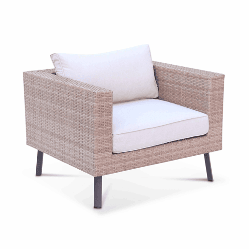 Conjunto de jardim em resina com sófá, poltrona e mesa de centro , 5 lugares, Alba, Beige, 69.5x69.5x30.5 cm