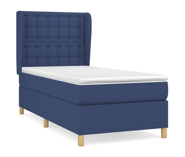 Cama box spring con colchón tela azul 80x200 cm botones