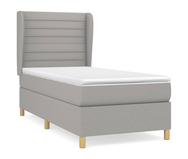 Cama box spring con colchón tela gris claro 100x200 cm rayas horizontales