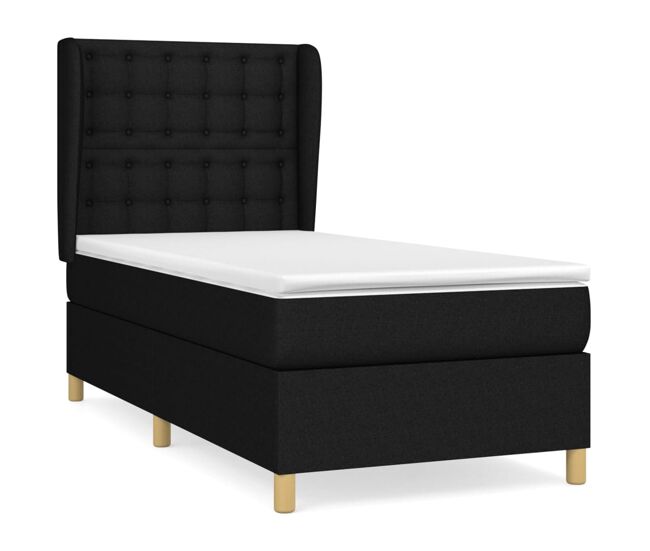 Cama box spring con colchón tela negro 80x200 cm botones