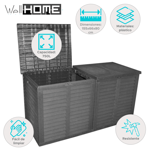 Well Home Garden baú de armazenamento XXL 750L - 155x66x80cm