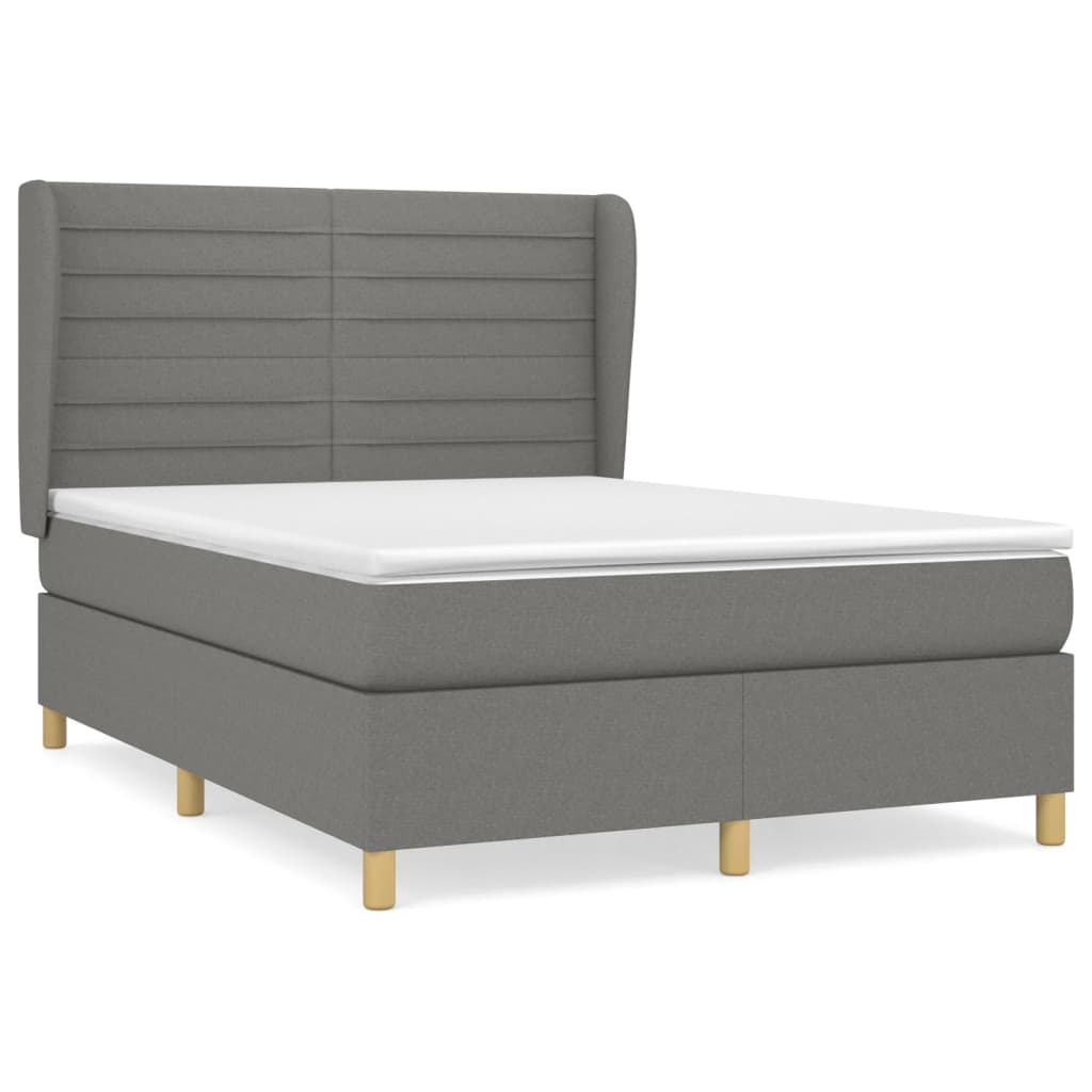 cama box spring con colchon tela gris oscuro 140x200 cm rayas horizontales