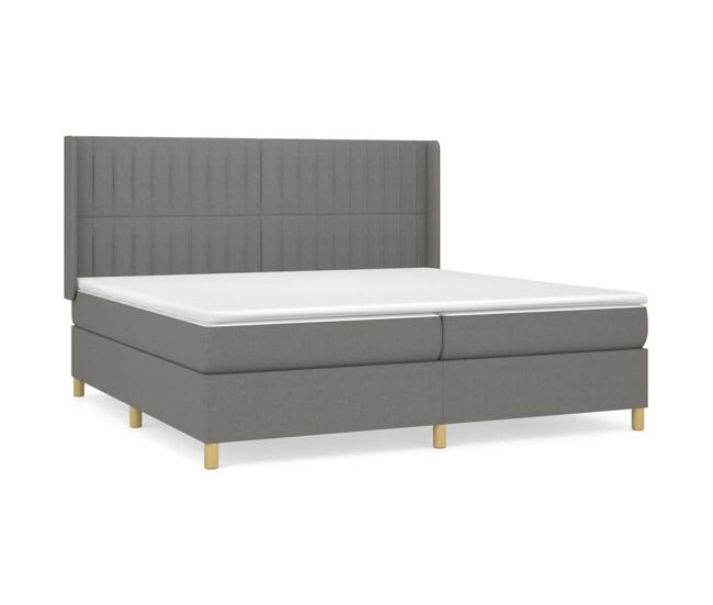 Cama box spring con colchón tela gris oscuro 200x200 cm rayas verticales