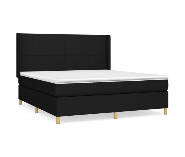 Cama box spring con colchón tela negro 160x200 cm diseño plano