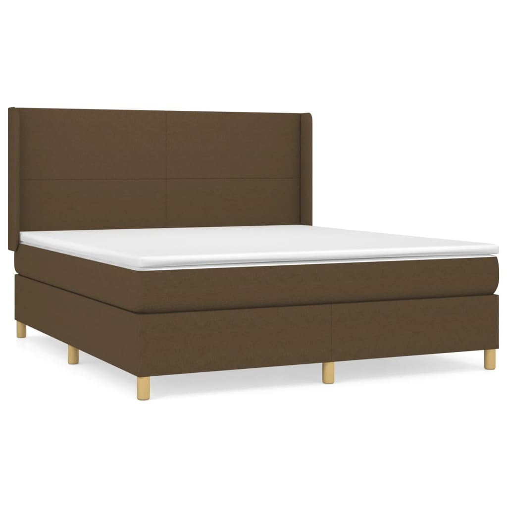 Cama box spring con colchón tela marrón oscuro 180x200 cm diseño plano