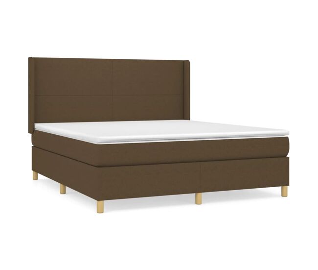 Cama box spring con colchón tela marrón oscuro 180x200 cm diseño plano