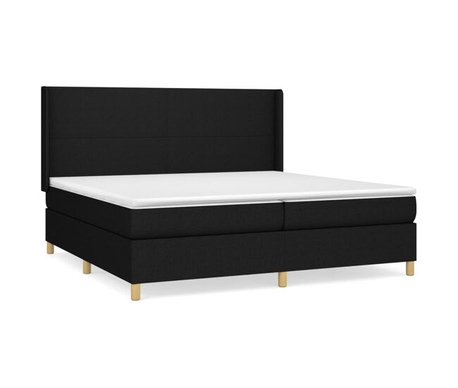 Cama box spring con colchón tela negro 200x200 cm diseño plano