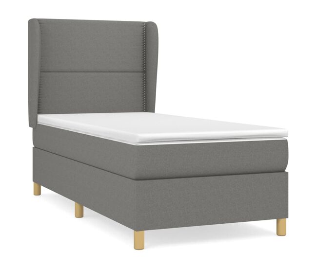 Cama box spring con colchón tela gris oscuro 100x200 cm liso con clavos
