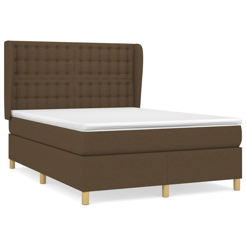 Cama box spring con colchón tela marrón oscuro 140x190 cm botones