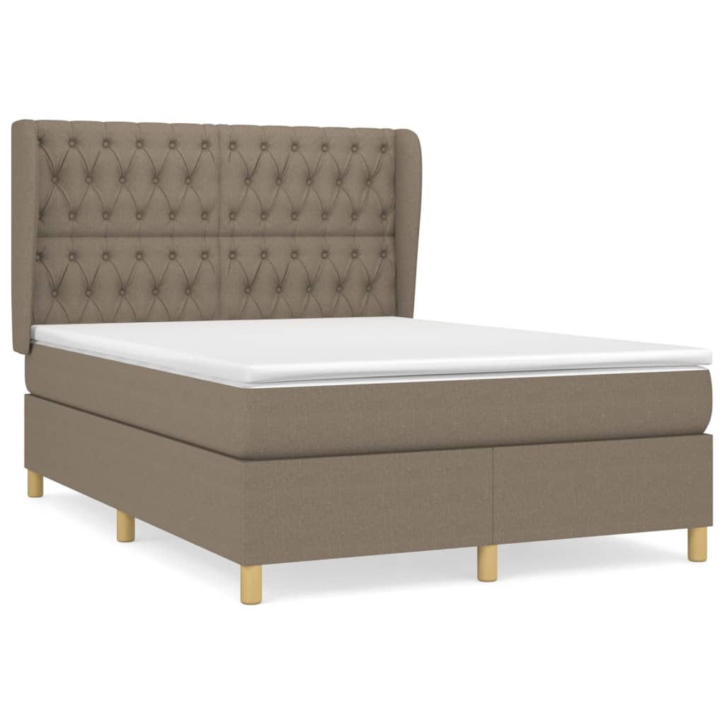 cama box spring con colchon tela gris taupe 140x190 cm diseno de botones