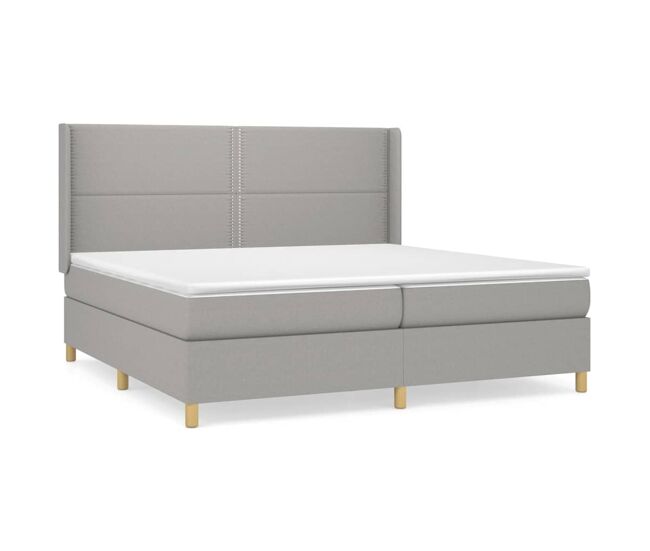 Cama box spring con colchón tela gris claro 200x200 cm liso con clavos