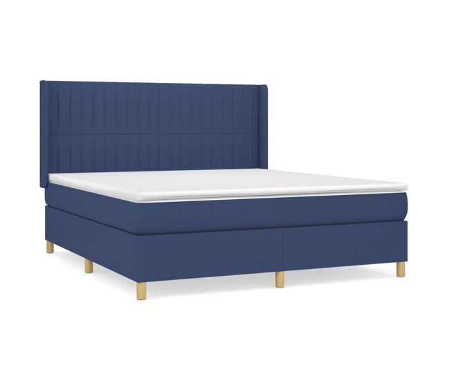 Cama box spring con colchón tela azul 180x200 cm rayas verticales