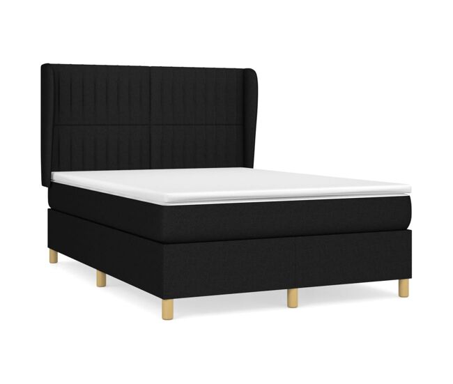 Cama box spring con colchón tela negro 140x200 cm rayas verticales