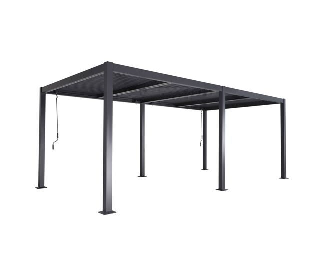Pérgola bioclimática 3x6m de aluminio y acero con lamas orientables antracita - 574x292x231 cm