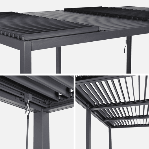 Pérgola bioclimática 3x6m alumínio e aço lâminas orientáveis , Palace 3x6m, Antracite, 574x292x231 cm