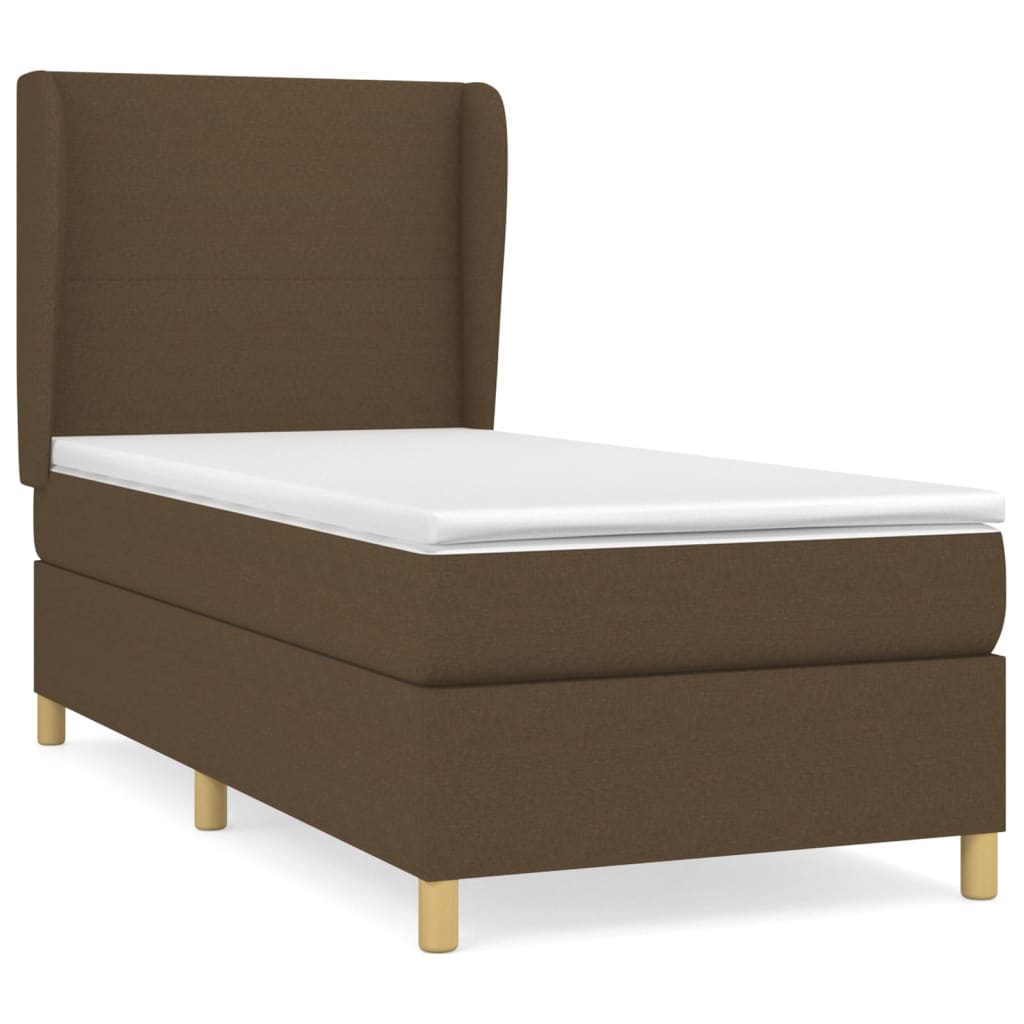Cama box spring con colchón tela marrón oscuro 80x200 cm diseño plano