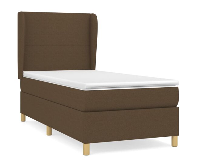 Cama box spring con colchón tela marrón oscuro 80x200 cm diseño plano