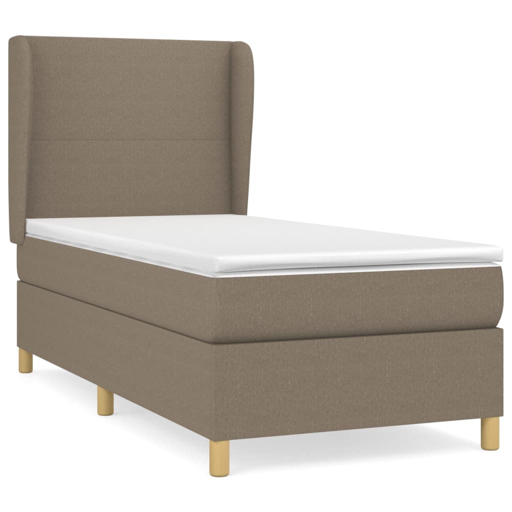 Cama box spring con colchón tela gris taupe 100x200 cm diseño plano