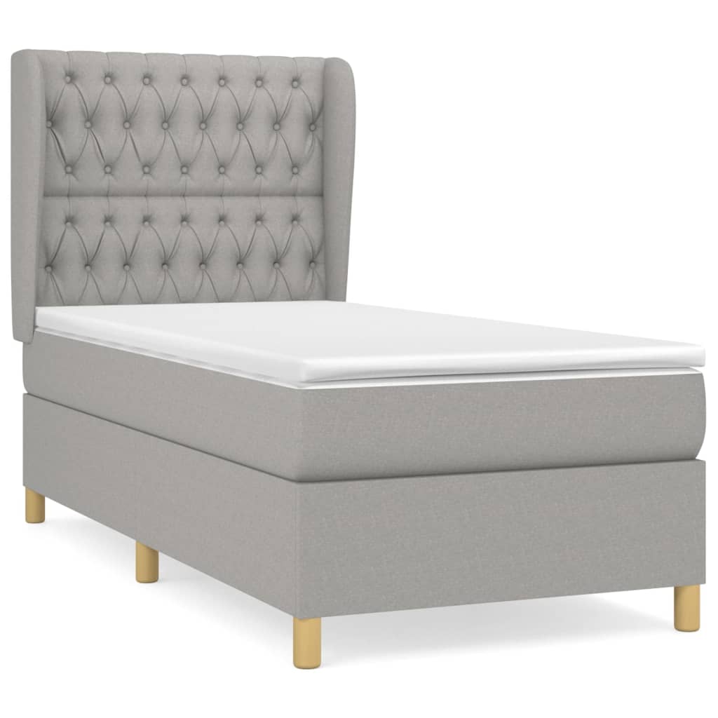 cama box spring con colchon tela gris claro 90x190 cm diseno de botones