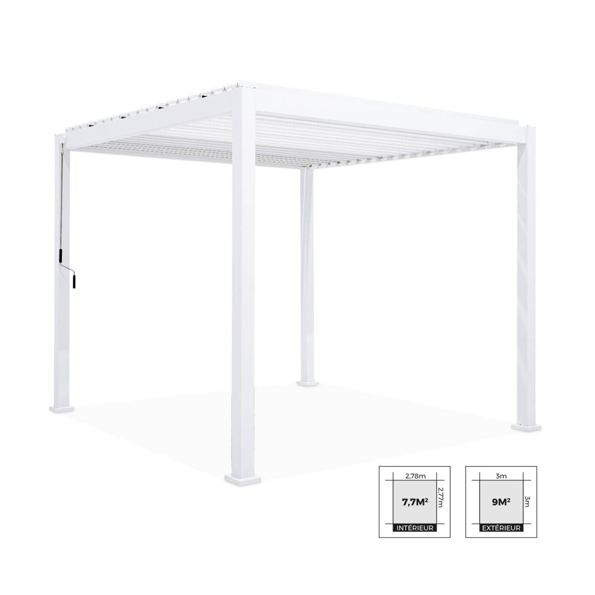 Pérgola bioclimática 3x3m de aluminio con lamas orientables, triomphe 3x3m, blanco, 301x301x250 cm