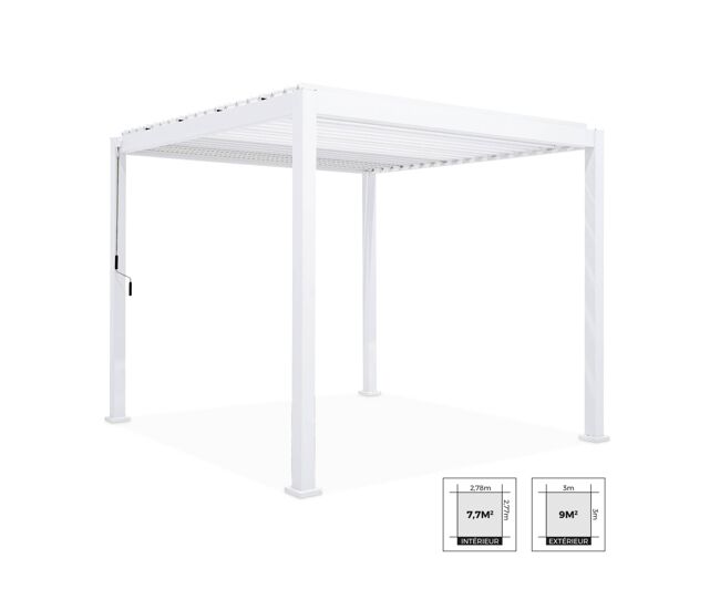 Pérgola bioclimática 3x3m de aluminio con lamas orientables, triomphe 3x3m, blanco, 301x301x250 cm