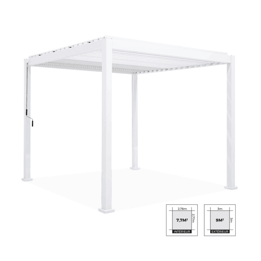 3x3m pérgola bioclimática de alumínio com lâminas ajustáveis, Triomphe 3x3m, Branco, 301x301x250 cm