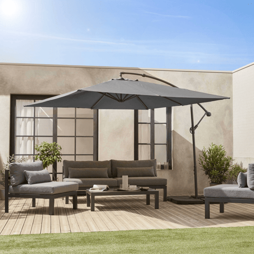 3x3m guarda-sol quadrado offset, Hardelot, Cinza, 300x295x250 cm