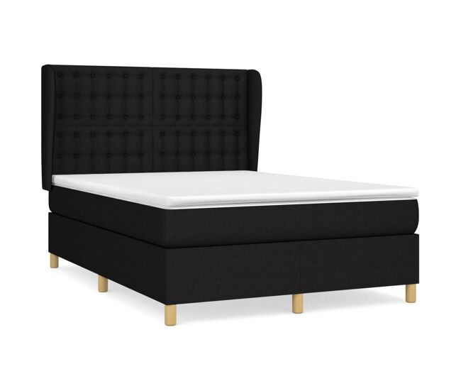 Cama box spring con colchón tela negro 140x200 cm botones