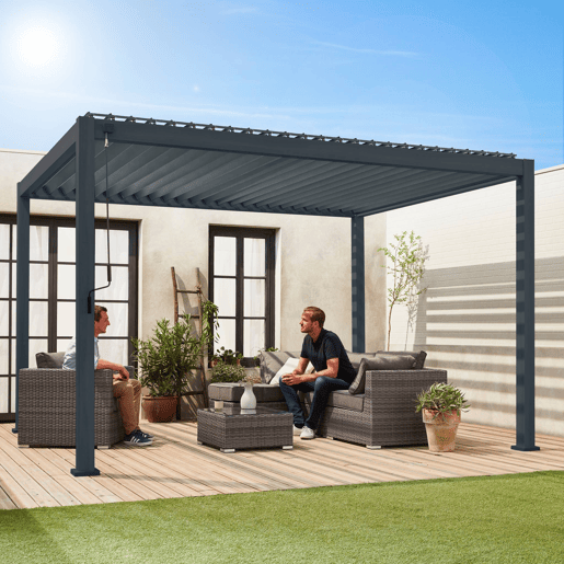 Pérgola bioclimática 3x4m com lâminas ajustáveis, Triomphe 3x4m, Antracite, 400x300x250 cm
